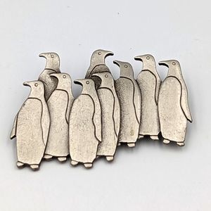 Vintage JJ Pewter Penguins Pin Brooch signed  1988